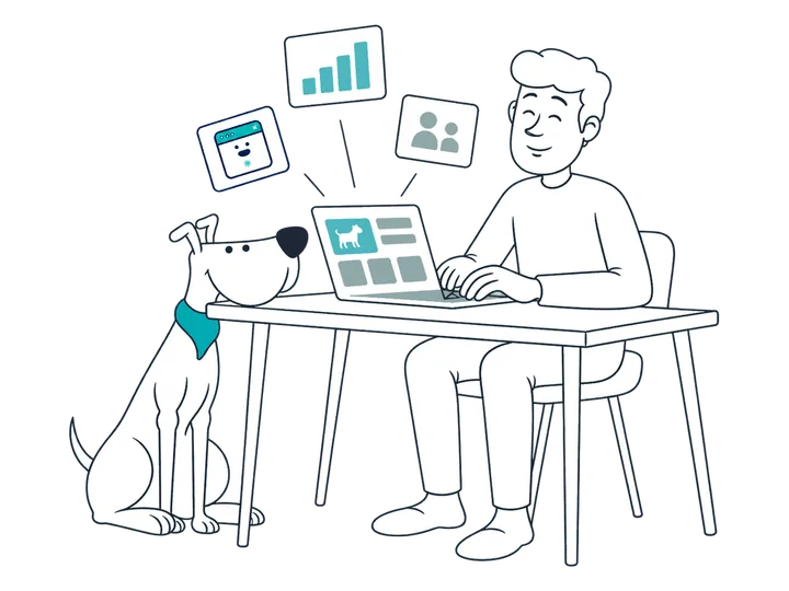A volunteer manages the shelter's animals, adoptions and statistics from a laptop